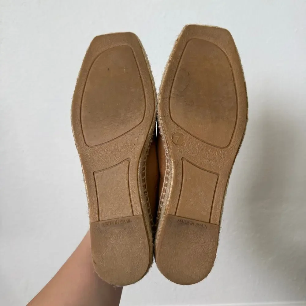 Everlane Leather Espadrille Flats Square Toe Tan Sz 7 Boho Beach Casual Classic